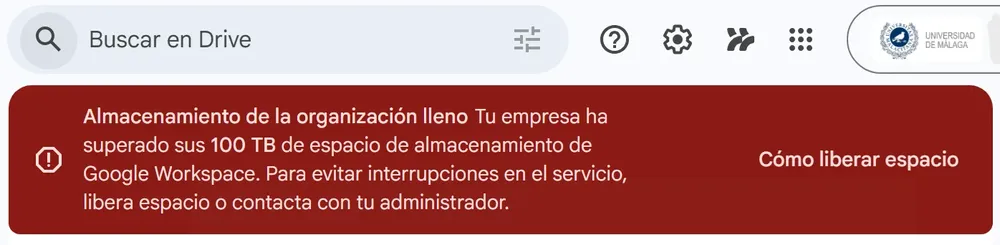 Captura del mensaje de error que sale en Google Drive / Universitas